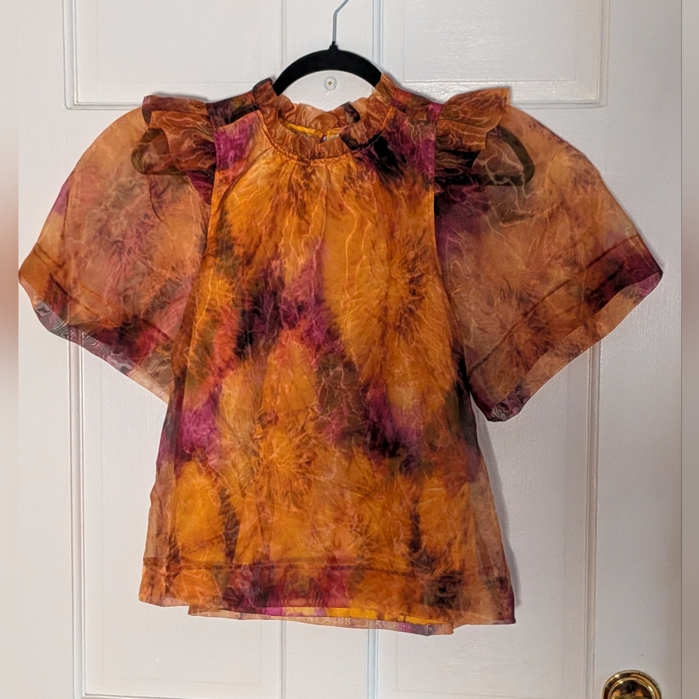 Marie Oliver Organza Sheer Abstract Puff Sleeve Blouse - Picture 2 of 4
